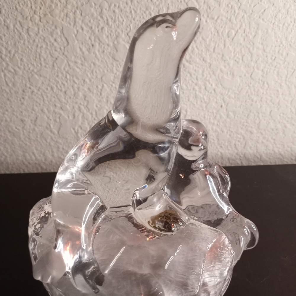 GORGEOUS RCR Al Plombo Crystal Italy 6" Clear Mother-Child Bear Figurine.